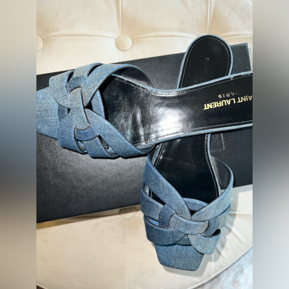 Saint Laurent Dark Denim Tribute slides - size 40.5